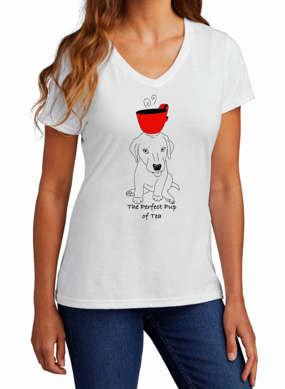 Perfect Pup of Tea Ladies V-Neck Shirt