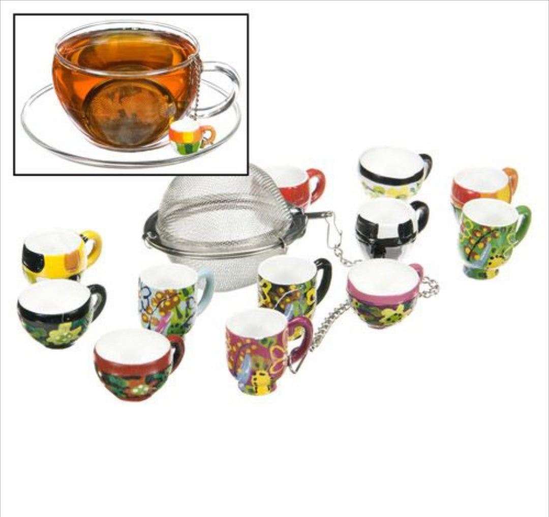 Banff Mesh Tea Ball Infuser w/ Painted Teacup Charm Zum Zum Tea